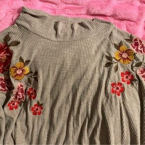 Floral Embroidered Ribbed Top